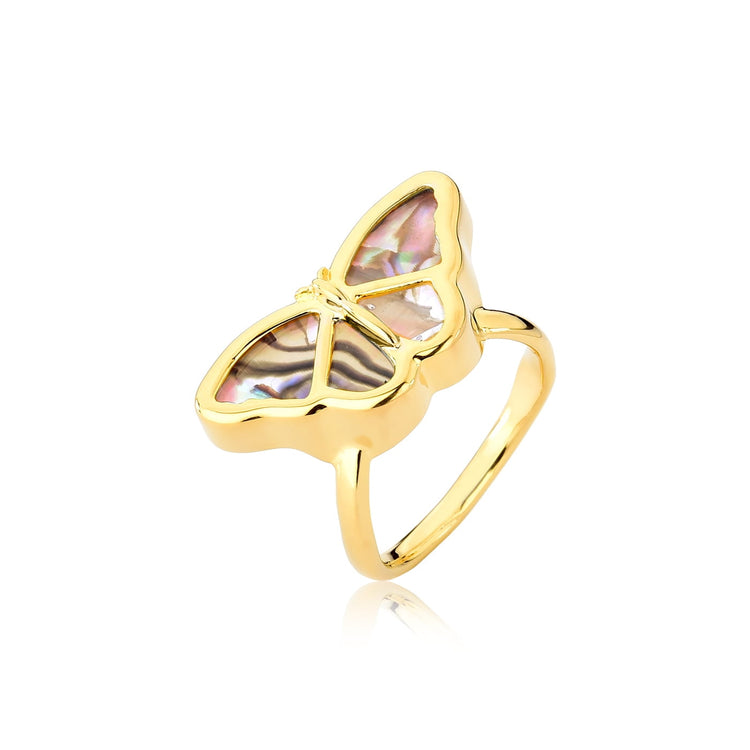 TerraFusion Gems 18k Gold Plated Borboleta Abalone Shell Ring - Treasures of Brazil