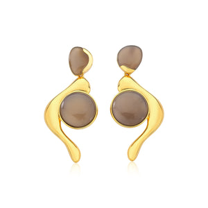 TerraFusion Gems  18k Gold Plated Celestial Curves Grey Agate Earrings - Treasures of Brazil