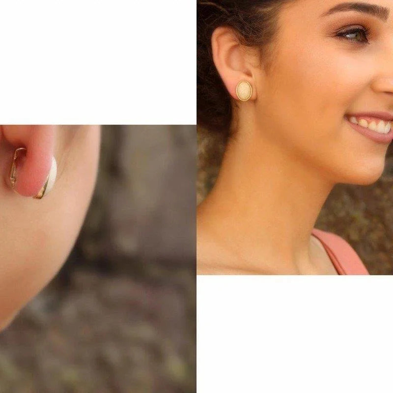 TerraFusion Gems Chic Essence 18k Gold plated Beige Amazonite Clip-On Earrings - Treasures of Brazil