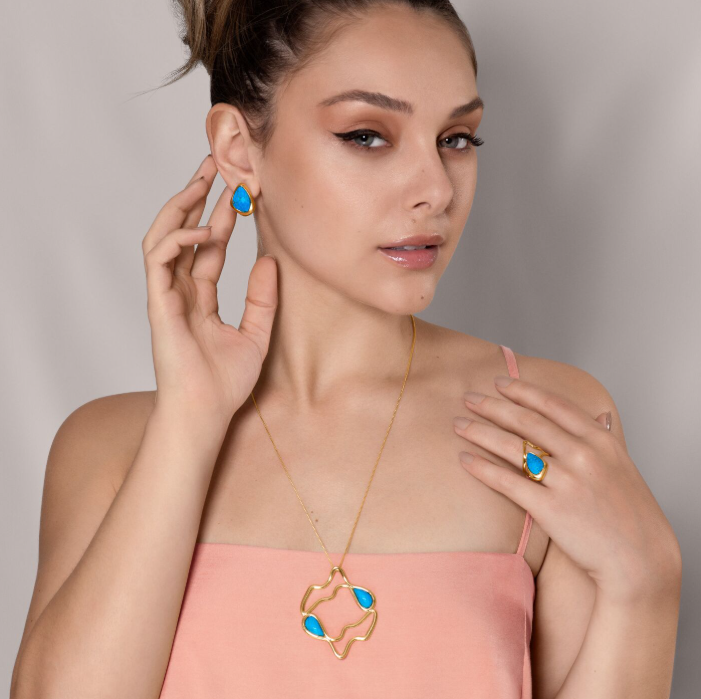 TerraFusion Gems Fragments of Home 18k Gold Plated Turquoise Howlite Stud Earrings - Treasures of Brazil
