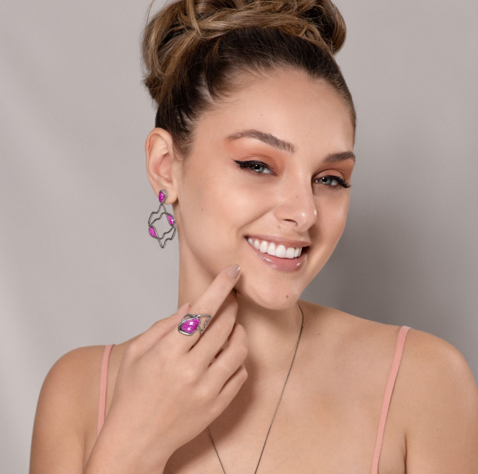 TerraFusion Gems Fragments of Home Dark Rhodium Plated Pink Feldspar  Earrings - Treasures of Brazil