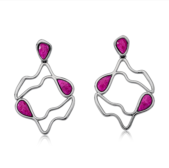 TerraFusion Gems Fragments of Home Dark Rhodium Plated Pink Feldspar  Earrings - Treasures of Brazil