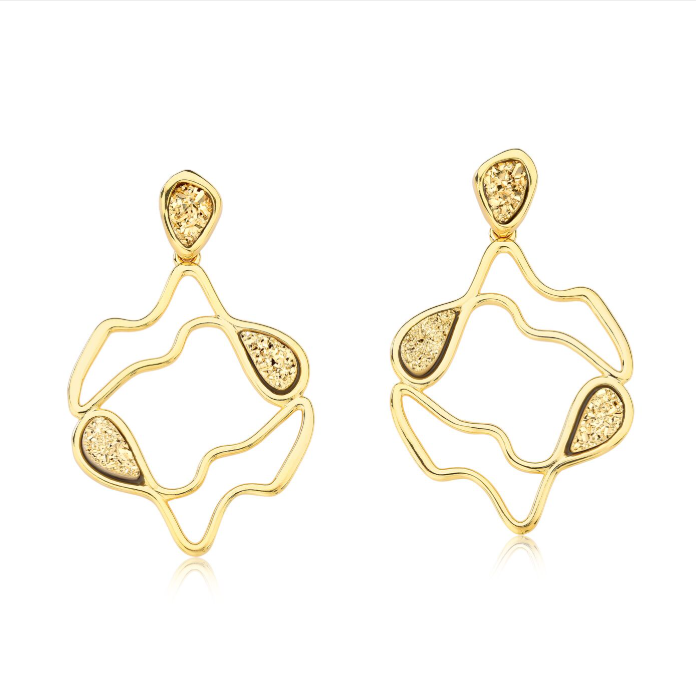 TerraFusion Gems Fragments of Home Golden Druzy 18k Gold Plated  Earrings - Treasures of Brazil