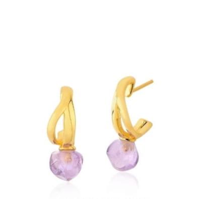 TerraFusion Gems 18k Gold Plated  Framed Harmony Amethyst Earrings - Treasures of Brazil