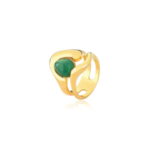 TerraFusion Gems 18k Gold Plated Framed Harmony Green Agate Ring - Treasures of Brazil