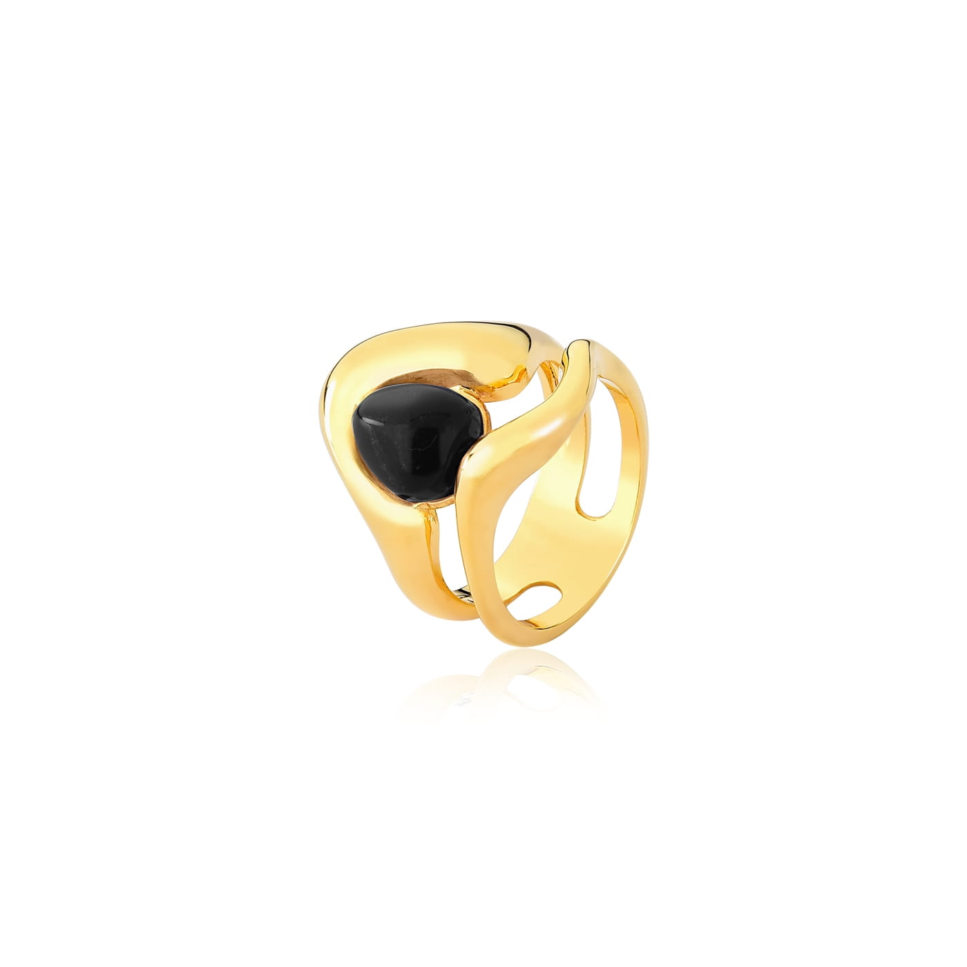 TerraFusion Gems 18k Gold Plated Framed Harmony Obsidian Ring - Treasures of Brazil