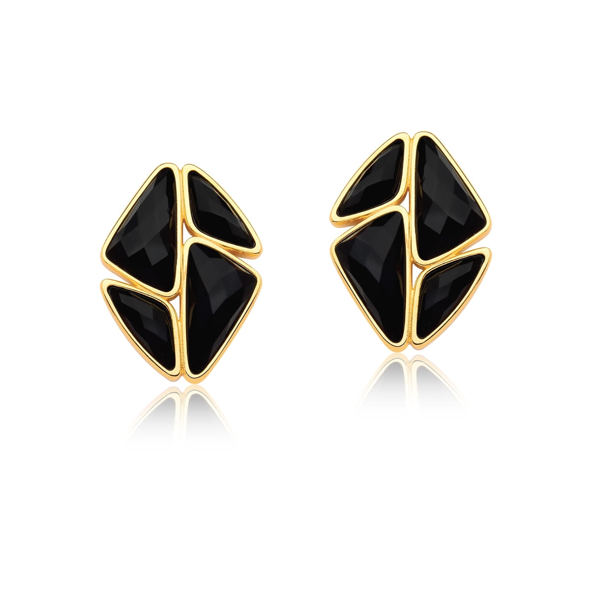 TerraFusion Gems 18k Gold Plated Geo Luxe Obsidian Stud Earrings - Treasures of Brazil