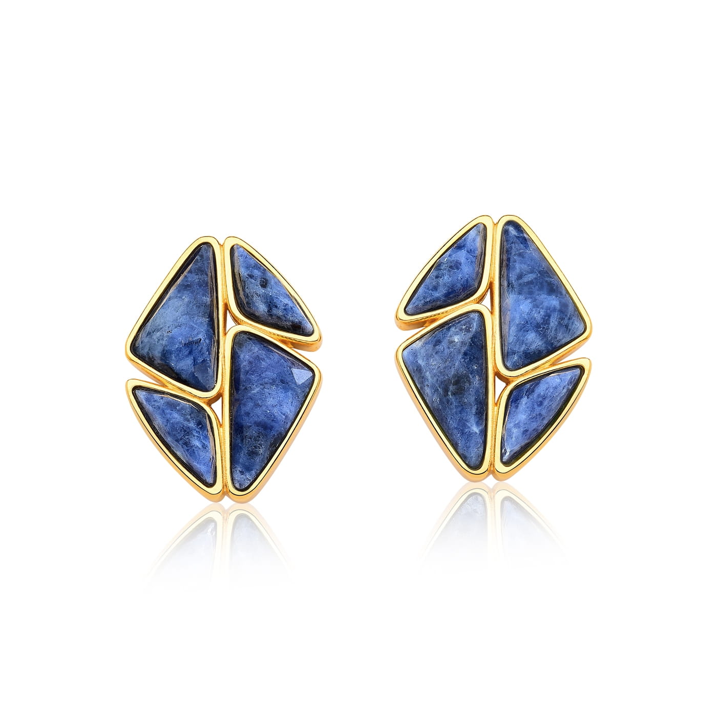 TerraFusion Gems 18k Gold Plated Geo Luxe Sodalite Stud Earrings - Treasures of Brazil