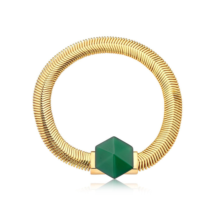 TerraFusion Gems 18k Gold Plated Geometric Colours Green Agate Bracelet - Treasures of Brazil