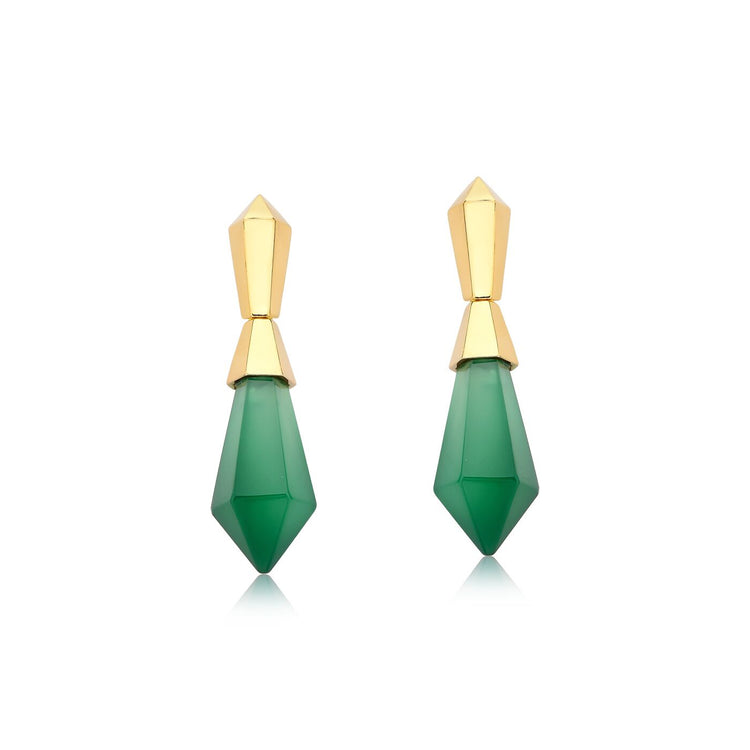 TerraFusion Gems 18k Gold Plated Geometric Colours Green Agate Earrings - Treasures of Brazil