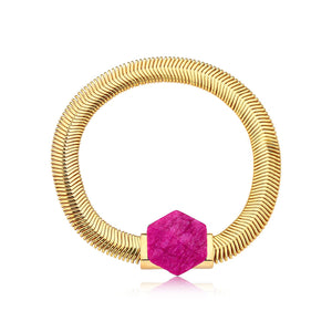 TerraFusion Gems 18k Gold Plated Geometric Colours Pink Feldspar Bracelet - Treasures of Brazil