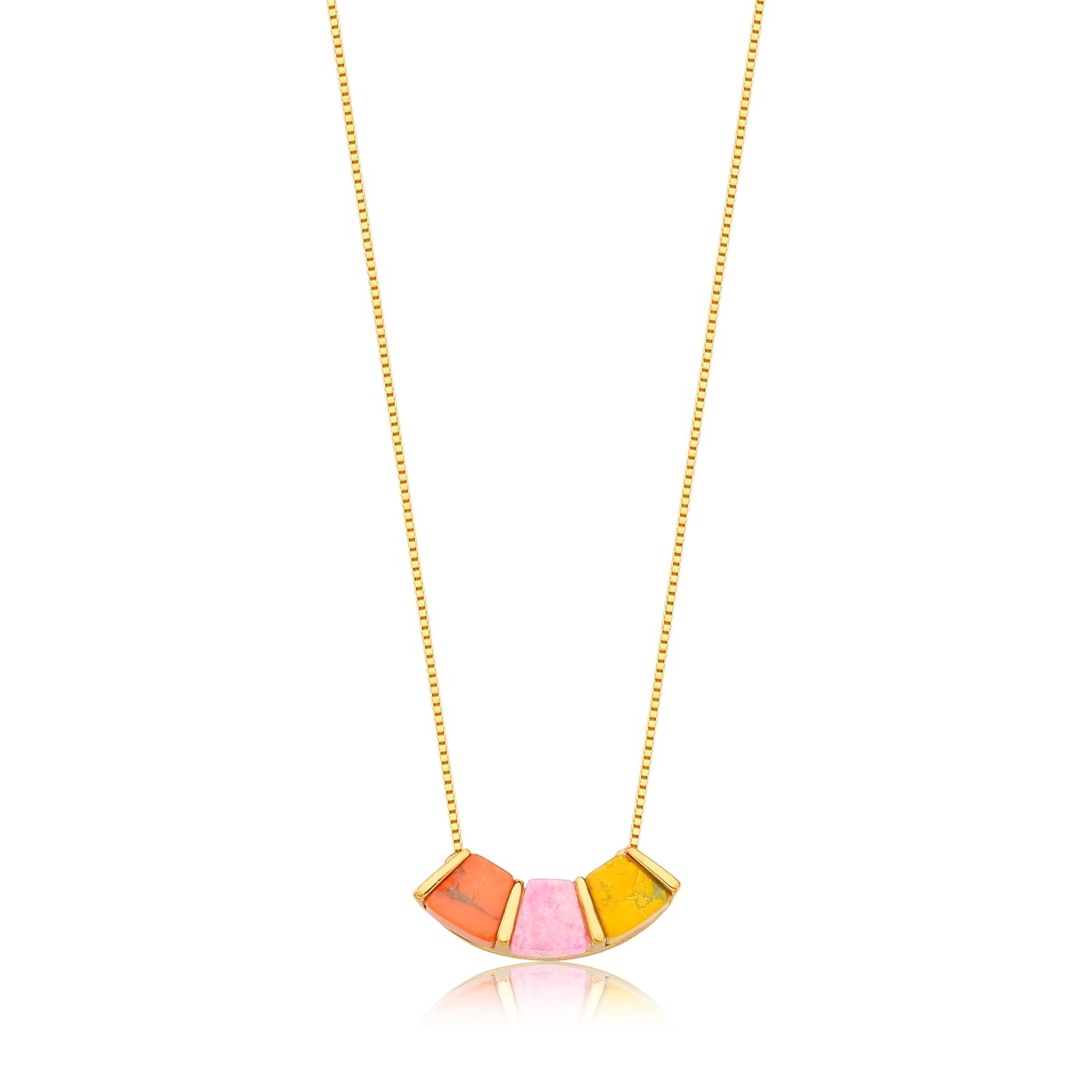 TerraFusion Gems18k Gold Plated Howlite and Rhodochrosite Aquarela Necklace - Treasures of Brazil