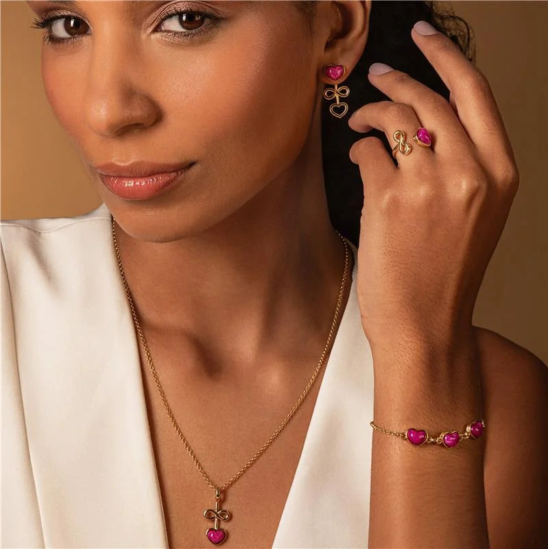 TerraFusion Gems Infinite Love 18k Gold Plated Pink Feldspar Earrings and Necklace Set - Treasures of Brazil
