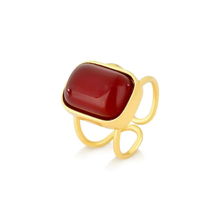 TerraFusion Gems 18k Gold Plated Adjustable Kindness Fire Agate Cuff Ring - Treasures of Brazil