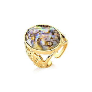 TerraFusion Gems 18k Gold Plated Maresia Rainbow Abalone Shell Adjustable Cuff Ring - Treasures of Brazil