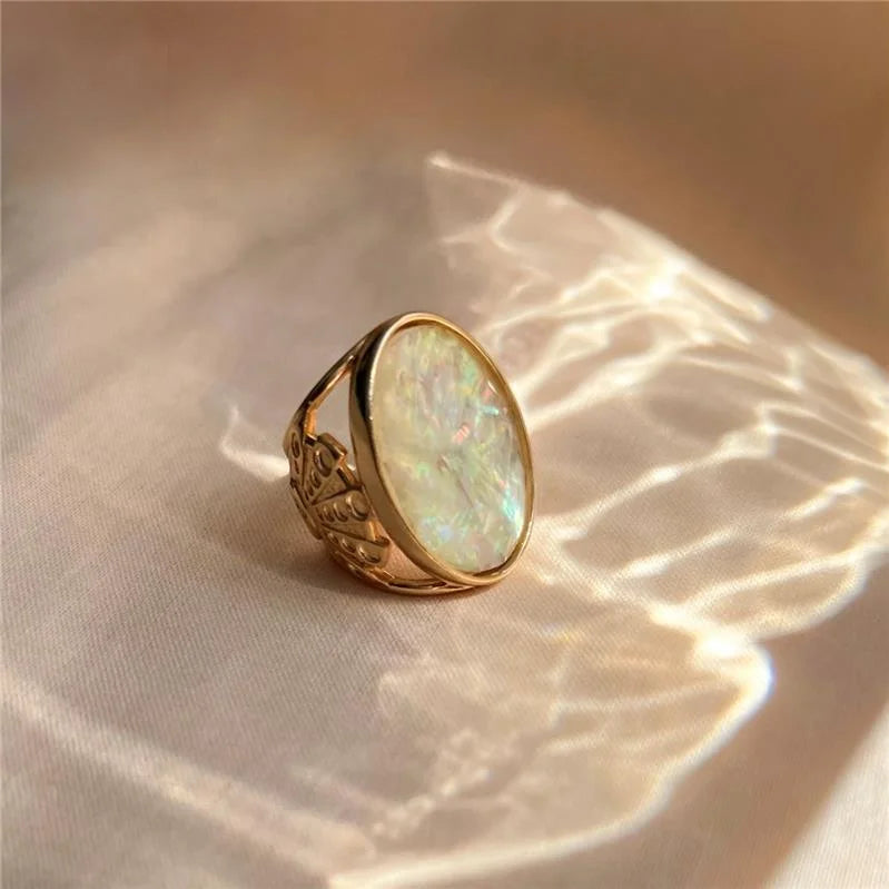 TerraFusion Gems 18k Gold Plated Maresia White Nautilus Shell Adjustable Cuff Ring - Treasures of Brazil