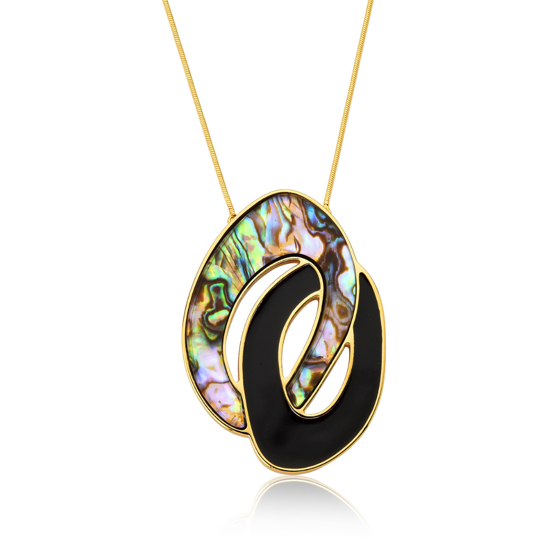 TerraFusion Gems 18k Gold Plated Ocean's Rainbow Abalone Shell Necklace - Treasures of Brazil