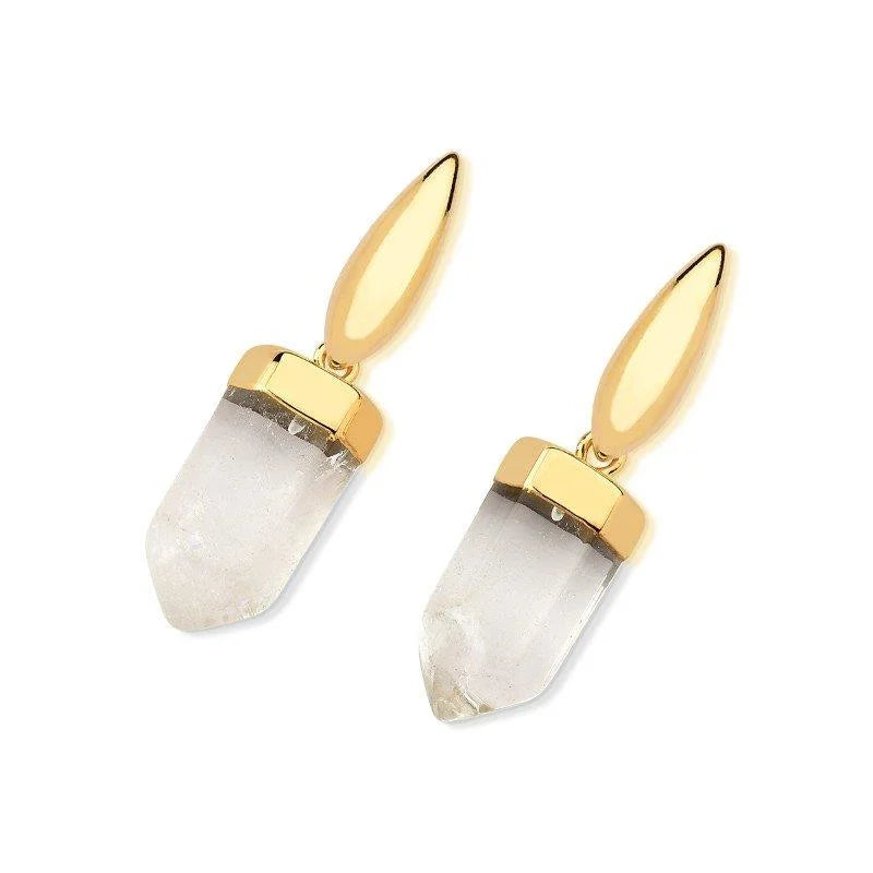 TerraFusion Gems 18K Gold Plated Peace of Mind Clear Quartz Earrings - Treasures of Brazil 