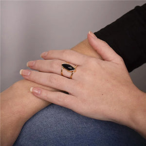 TerraFusion Gems 18k Gold Plated Adjustable Soft Touch Onyx Cuff Ring - Treasures of Brazil