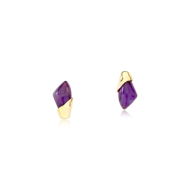 TerraFusion Gems 18k Gold Plated  Solene Amethyst Stud Earrings - Treasures of Brazil