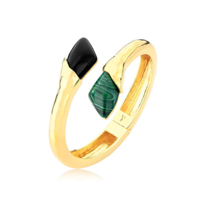 TerraFusion Gems 18k Gold Plated Solene Obsidian and Malachite Bracelet - Treasures of Brazil