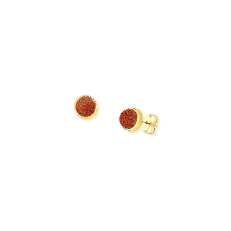 TerraFusion Gems 18k Gold Plated Stone Vitral Goldstone Stud Earrings - Treasures of Brazil