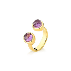 TerraFusion Gems 18k Gold Plated Adjustable Timeless Embrace Amethyst Cuff Ring - Treasures of Brazil