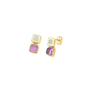 TerraFusion Gems 18k Gold Plated and white rhodium details Treasure Box Amethyst Earrings - Treasures of Brazil 