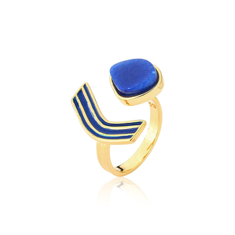 TerraFusion Gems 18k Gold Plated Zen Blue Quartz Ring - Treasures of Brazil