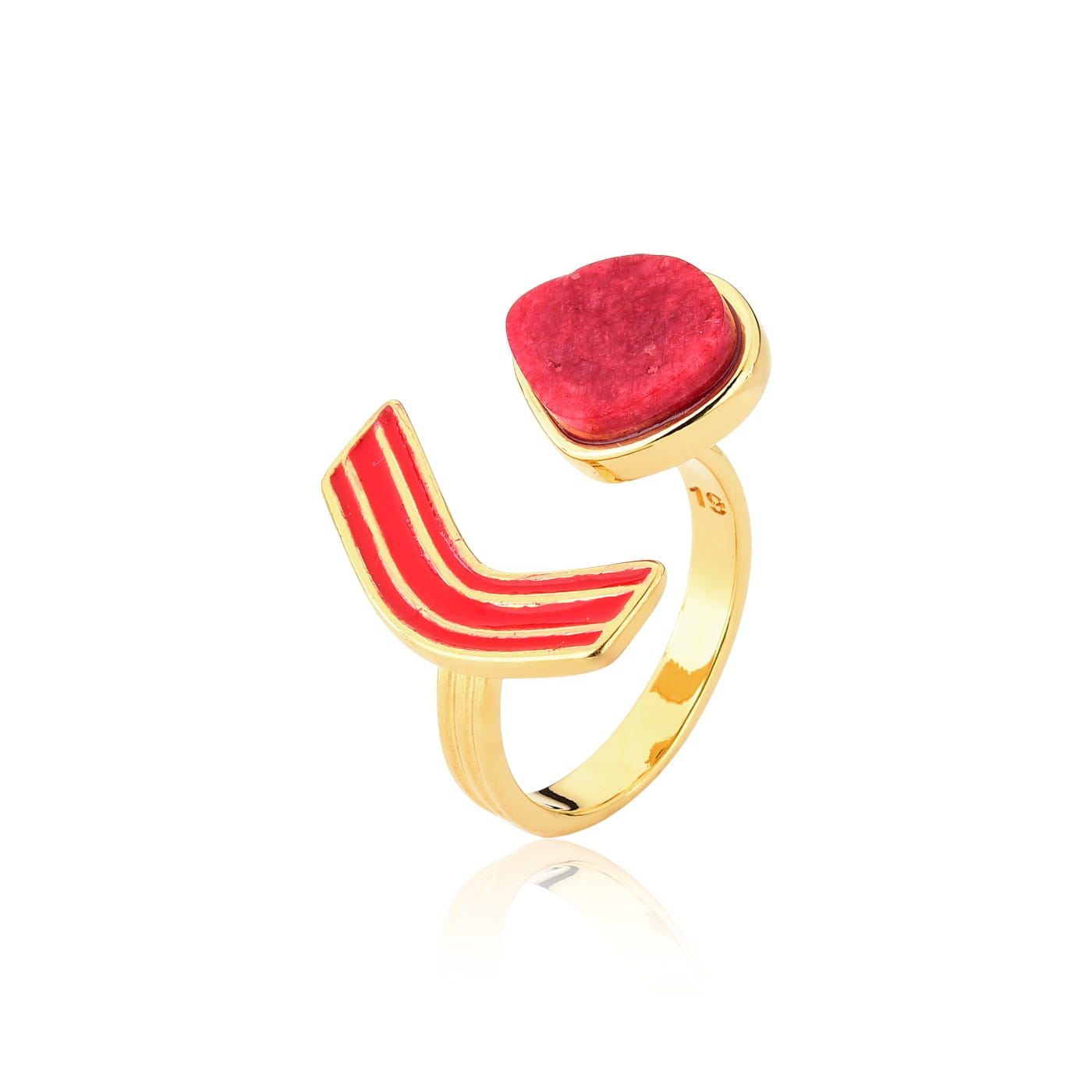 TerraFusion Gems 18k Gold Plated Zen Red Feldspar Ring - Treasures of Brazil