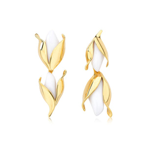 Blooming Beauty 18k Gold Plated Flourishing Tulips porcelain Long Earrings