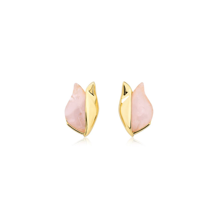 Blooming Beauty 18k Gold Plated Flourishing Tulips Rose Quartz Stud Earrings