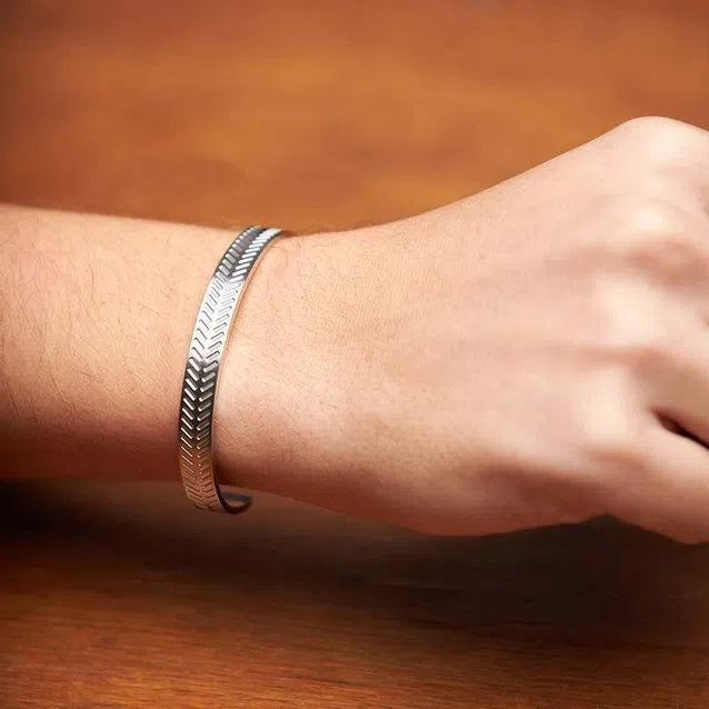 Cuff Feather Silver and Steel Bracelet | Key Design | Men's Bracelet