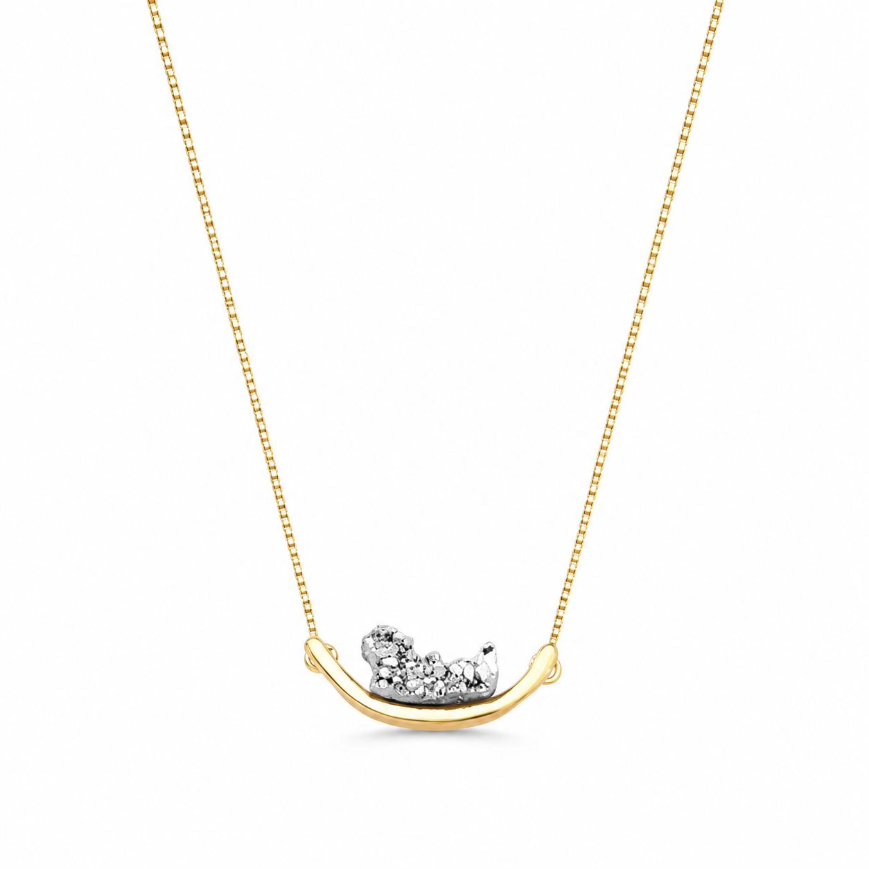 Natural Platinum Druzy crystal necklace with delicate gold-tone chain