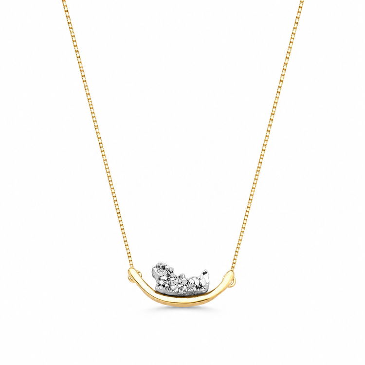Natural Platinum Druzy crystal necklace with delicate gold-tone chain