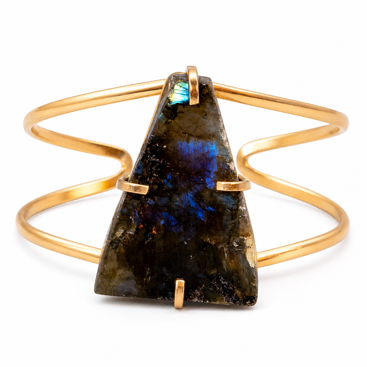 PearlFusion Adjustable Cuff Bracelet - Labradorite Stone