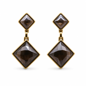 Pearly smoky quartz Pedras do Brasil natural stone PVD drop earrings