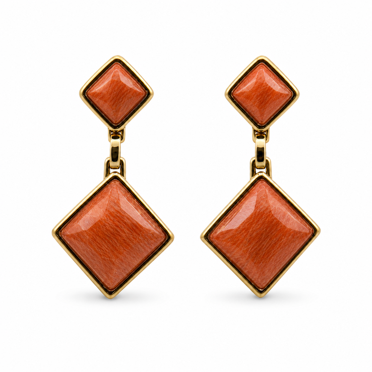 Orange amazonite Pedras do Brasil natural stone PVD drop earrings