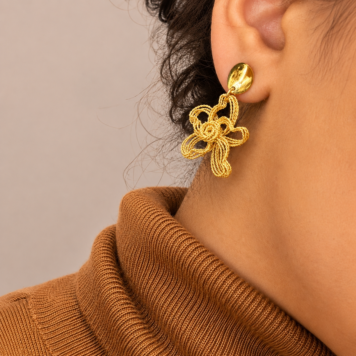 Blooming Beauty Golden Wire Flower Earrings