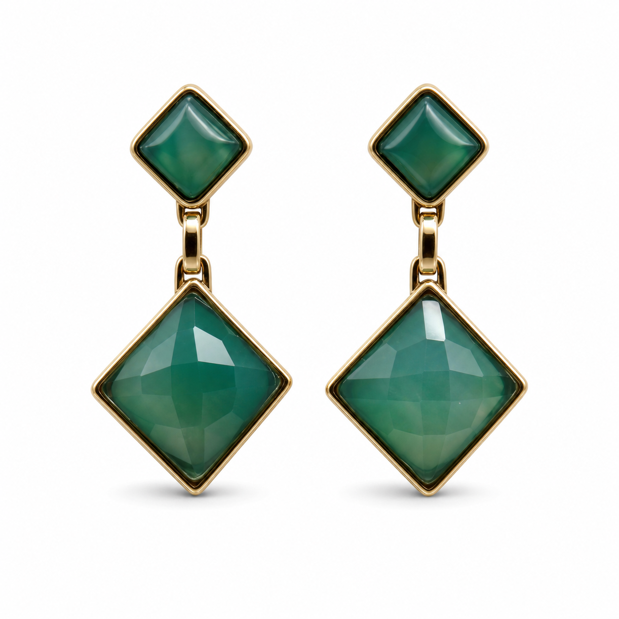 Green agate Pedras do Brasil natural stone PVD drop earrings