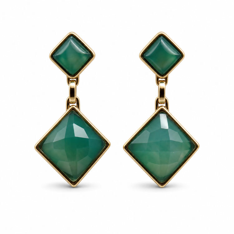 Green agate Pedras do Brasil natural stone PVD drop earrings