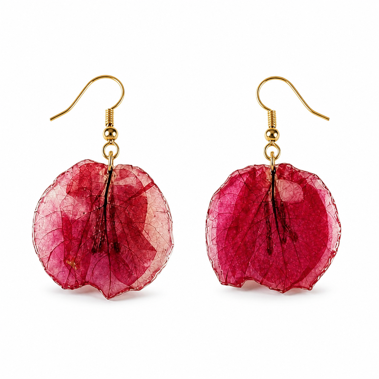 Pink natural petal drop earrings preserved in clear resin