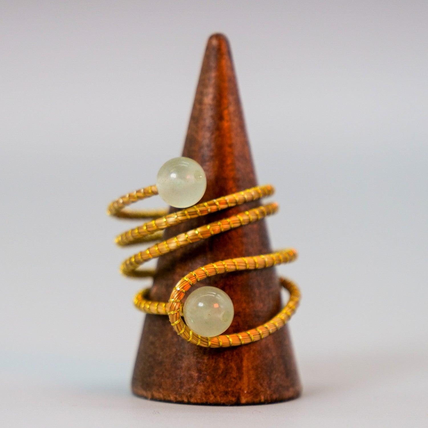 PearlFusion Golden Grass and Stone Spheres Ring - Spring Style