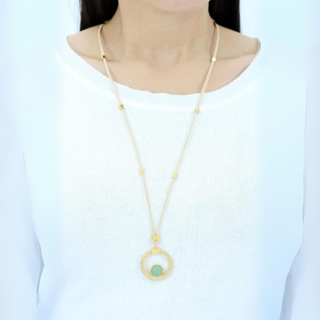 Ethereal Amazonia Long Circle Buriti Necklace with Natural Stone/Mother of Pearl/Abalone Shell