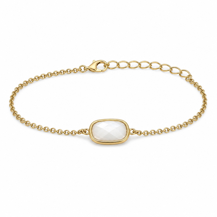 White agate Brazilian stone bracelet with gold-tone PVD finish