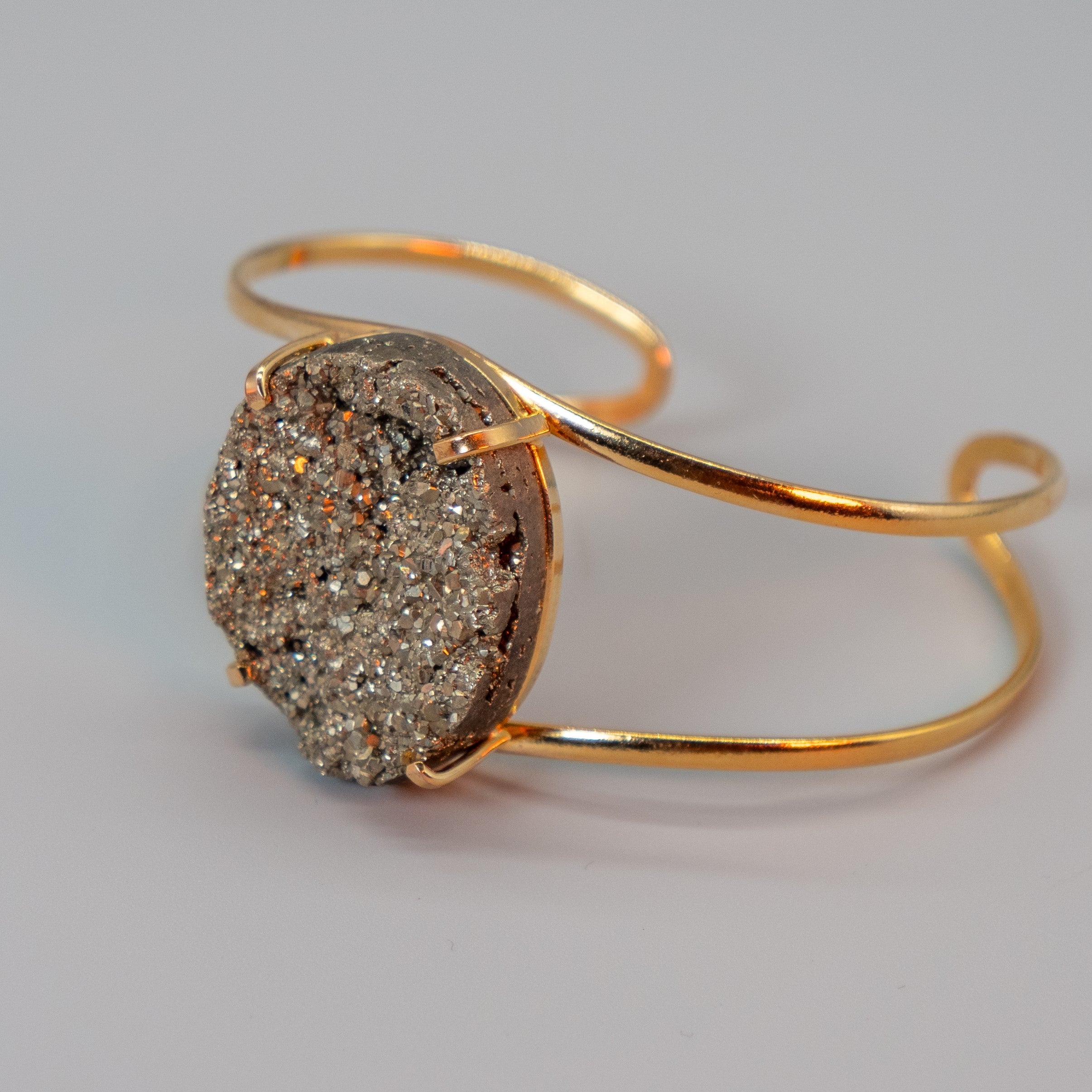 PearlFusion Adjustable Cuff Bracelet - Pyrite Stone