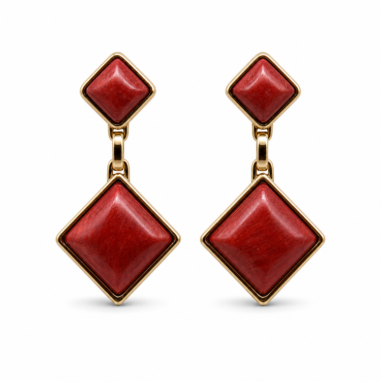 Red amazonite Pedras do Brasil natural stone PVD drop earrings