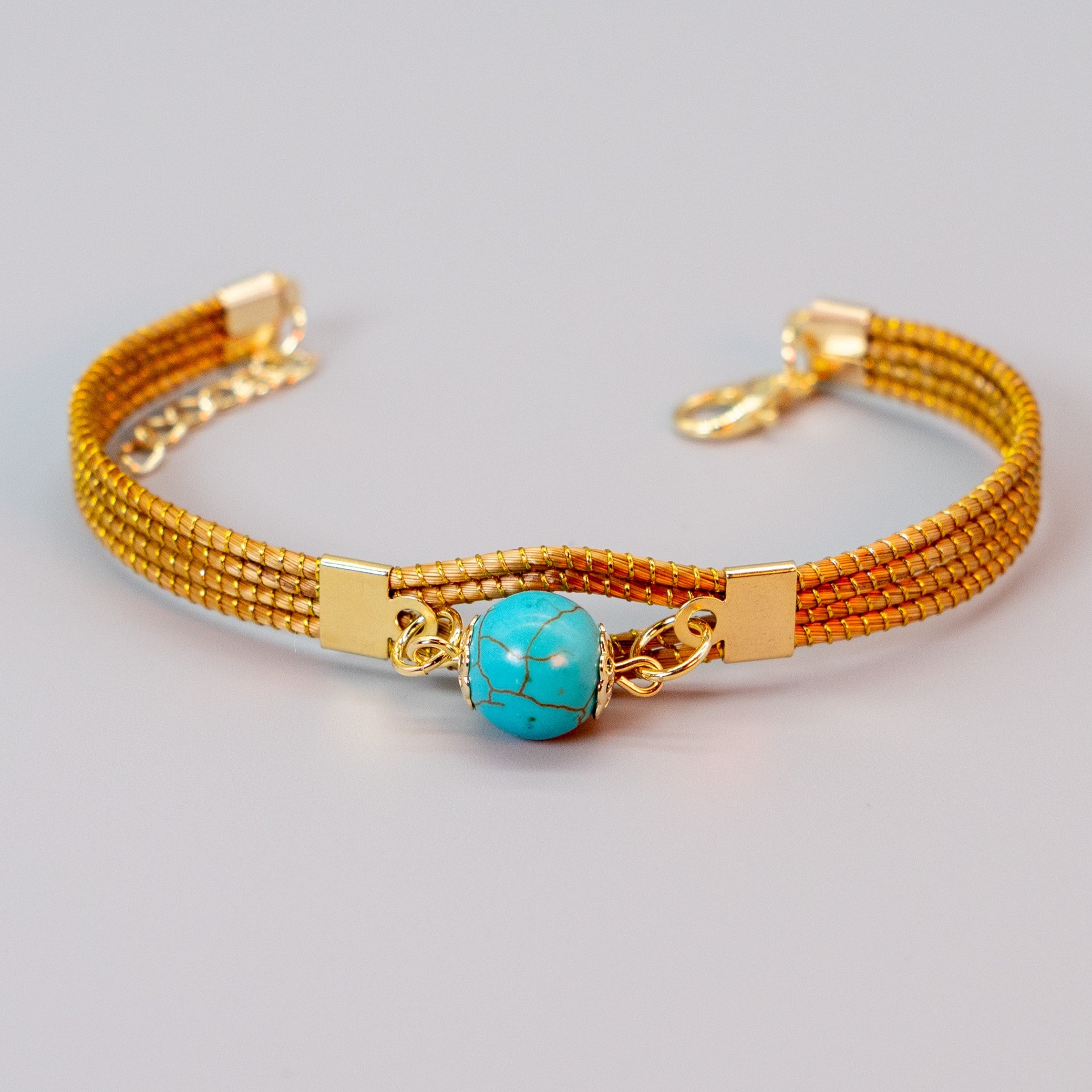 PearlFusion Golden Grass Bracelet with Turquoise Stone