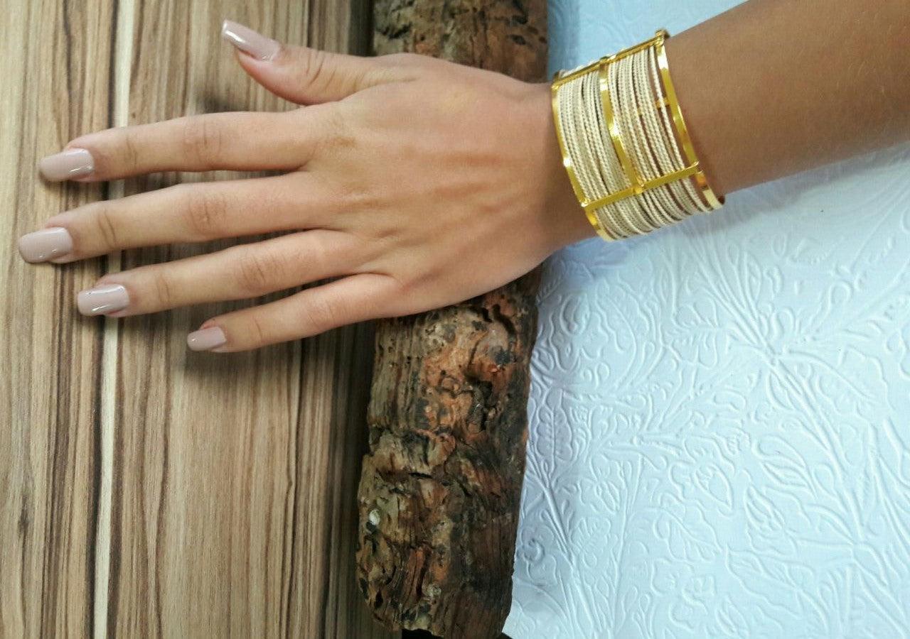 Cuff Bracelet made using Buriti tree straw - 18k Gold Plated