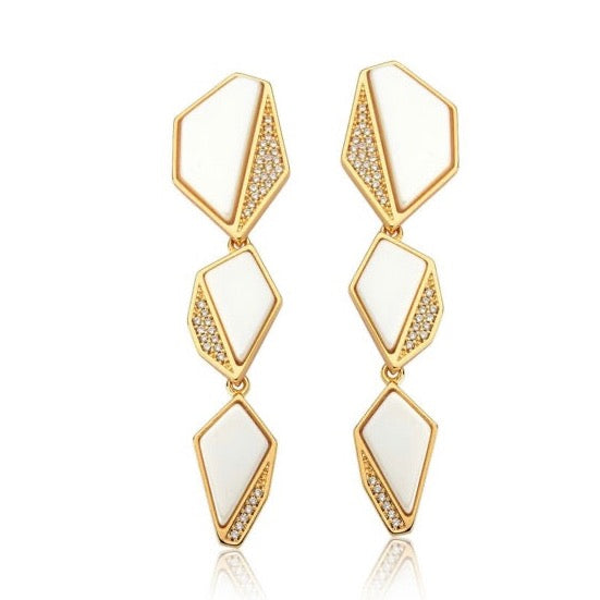 TerraFusion Gems 18k Gold Plated Cosmic Angles White Porcelain Earrings - Treasures of Brazil